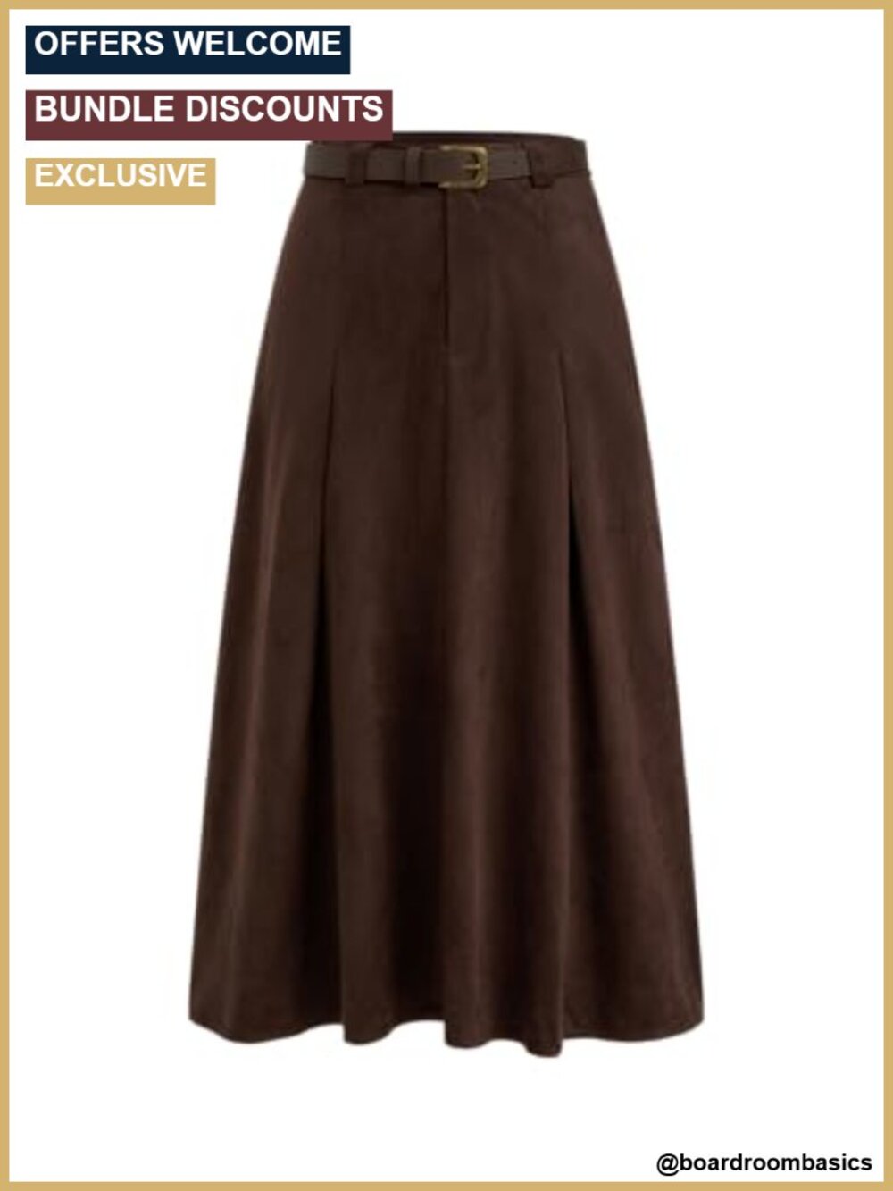 Faux Suede Pleated Maxi Skirt with Belt A-Line High Waist